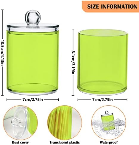 DOMIKING Neon Yellow 2 Pack Cotton Swab Holder Dispenser - Plastic Jar Bathroom Storage Canister Acrylic Containers for Balls, Swabs, Round Pads
