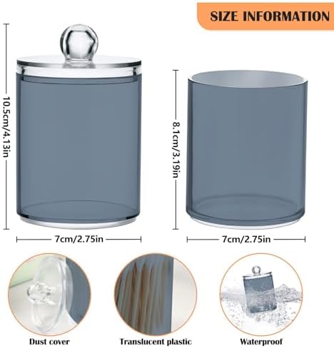 Gredecor 4 Pack Light Slate Gray Qtip Holder Organizer Dispenser Clear Bathroom Storage Canister Cotton Ball Holder Bathroom Containers for Cotton Swabs/Pads/Floss