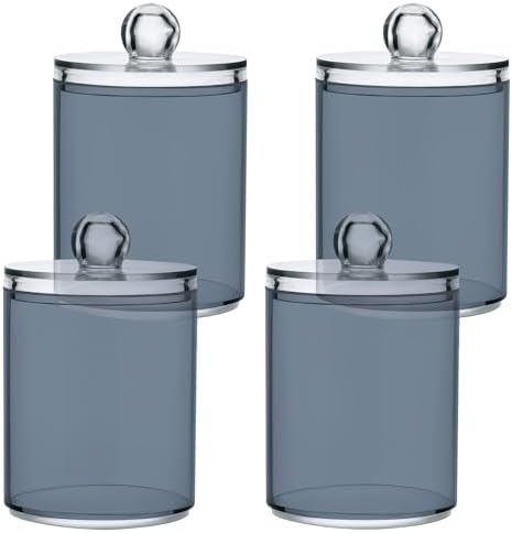 Gredecor 4 Pack Light Slate Gray Qtip Holder Organizer Dispenser Clear Bathroom Storage Canister Cotton Ball Holder Bathroom Containers for Cotton Swabs/Pads/Floss