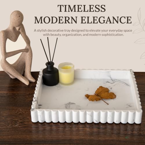 12" White Resin Decorative Tray, Home Decor for Coffee Table