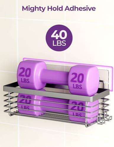 Shower Caddy Adhesive 3 Pack Stainless Steel Storage Organizers-Grey