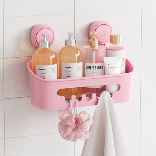 TAILI Shower Caddy Suction Cup, Bathroom Organizer Shelf Pink