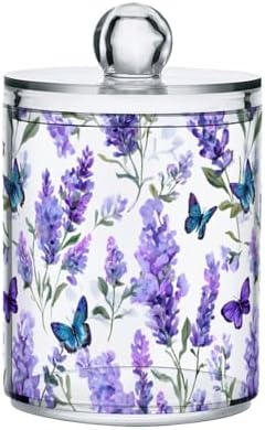 MNSRUU 2 Pack Qtip Holder Organizer Dispenser Butterfly Lavender Bathroom Storage Canister Cotton Ball Holder Bathroom Containers for Cotton Swabs/Pads/Floss