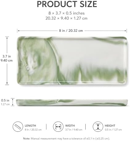 8″ x 3.7″ Inch Ceramic Vanity Tray, Decorative Rectangular Organizer for Bathroom Countertop, Dresser Top, Kitchen & Bathtub, for Soap, Perfume, Candle, Jewelry & Cosmetics (Marble-Green)