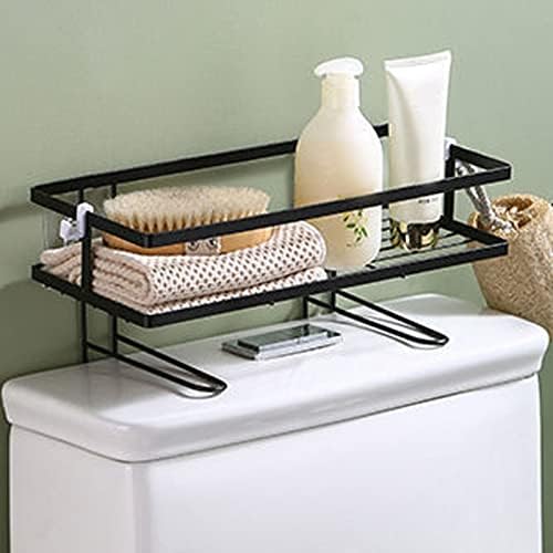 Toilet Shelf, Thickening Waterproof Multifunctional Double Layer Storage Rack, Large Capacity Nail Free Installation Organizer Rack, Stylish Iron Bathroom Organizer Over Toilet(Single Layer Black)