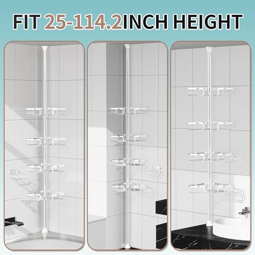 KEGII Shower Caddy Tension Pole, Rustproof Corner Organizer, Silver