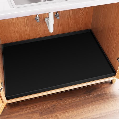 FLATO Waterproof Under Sink Mat, 22" x 22", Black