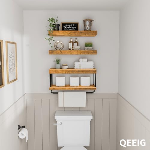 QEEIG Bathroom Floating Shelves Over Toilet (Brown, Set of 3, 15.7")