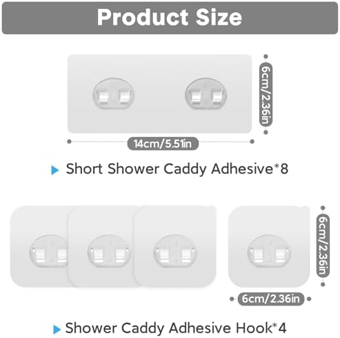 Shower Caddy Adhesive Replacement, Transparent Strong Adhesive Hooks, No Drilling, Waterproof, for Shower Caddy, Bathroom Storage Shelves and Kitchen Racks (Double*8pcs + Single*4pcs)