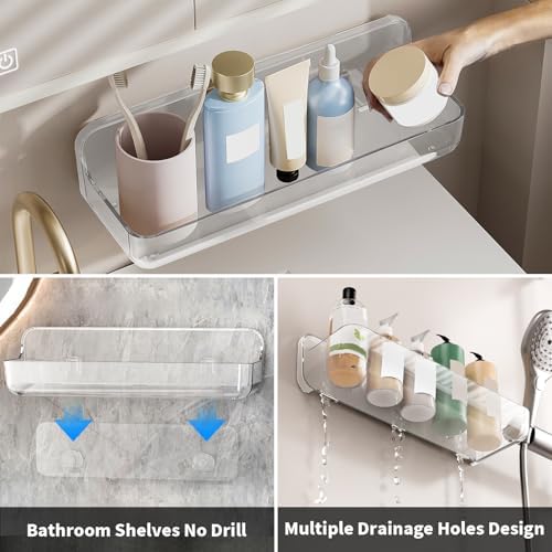Diesisa Plastic Wall Mount Organizer, Adhesive Clear Acrylic Shelf, No Drilling Hang Walls Shower Caddies, with Self Adhesive Tape, for Bathroom, Kitchen, Utility Room,3.8D x 12.8" W x 3.3" H