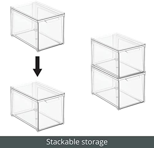 mDesign Plastic Stackable Bathroom Storage with Pull Out Bin Organizer Drawer for Cabinet, Vanity, Shelf, Cupboard, Cabinet, or Closet Organization - Lumiere Collection - 4 Pack - Clear