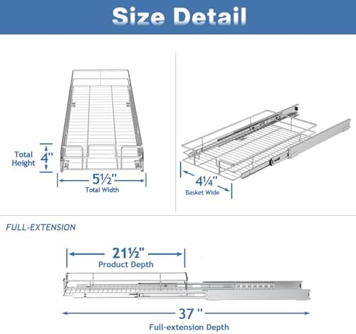 LOVMOR Pull Out Cabinet Organizer and Storage 5½" W x 21½" D, Slide Out Shelves for Kitchen Cabinets