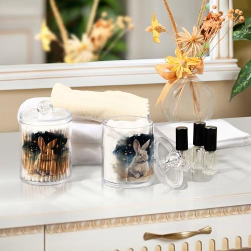 MNSRUU 2 Pack Qtip Holder Organizer Dispenser Animal Rabbit Pink Bathroom Storage Canister Cotton Ball Holder Bathroom Containers for Cotton Swabs/Pads/Floss