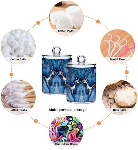 MNSRUU 4 Pack Qtip Holder Organizer Dispenser Marble Artwork Bathroom Storage Canister Cotton Ball Holder Bathroom Containers for Cotton Swabs/Pads/Floss
