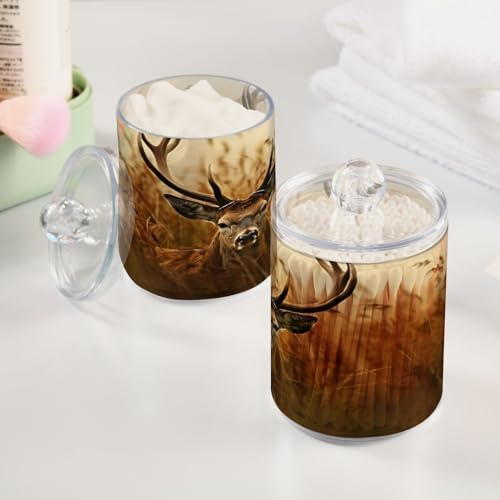 4 Pack Apothecary Jars Bathroom Antler Deer Qtip Holder Dispenser Clear Plastic Storage Canister Jar with Lid for Cotton Ball, Cotton Swab