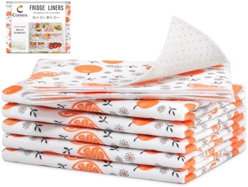 Cooyes Shelf Liners, 2-in-1 Non-Slip Fridge Mats, Absorb Excess Moisture, Machine Washable, No-BPA Multiple Sizes for Glass Shelves, Kitchen Cabinets, Drawers (12 W x 24 L Inches, Dasiy-6 Pack)