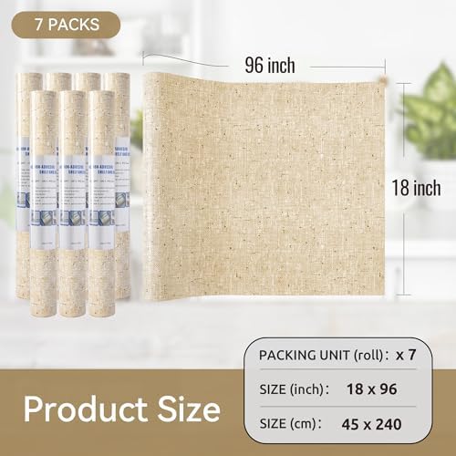 FIFTY FEET 18"x96" Non-Adhesive Shelf Liner for Kitchen Cabinets and Drawers, Washable Non-Slip PVC Cabinet Liner (Yellow)(7 Roll)