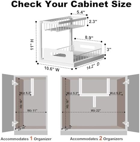 REALINN Under Sink Organizer, L-Shaped 2 Tier Pull Out Cabinet Organizer