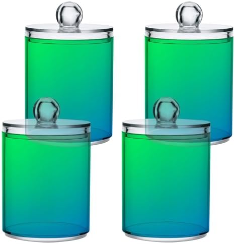 Gredecor 4 Pack Green Blue Gradients Qtip Holder Organizer Dispenser Clear Bathroom Storage Canister Cotton Ball Holder Bathroom Containers for Cotton Swabs/Pads/Floss