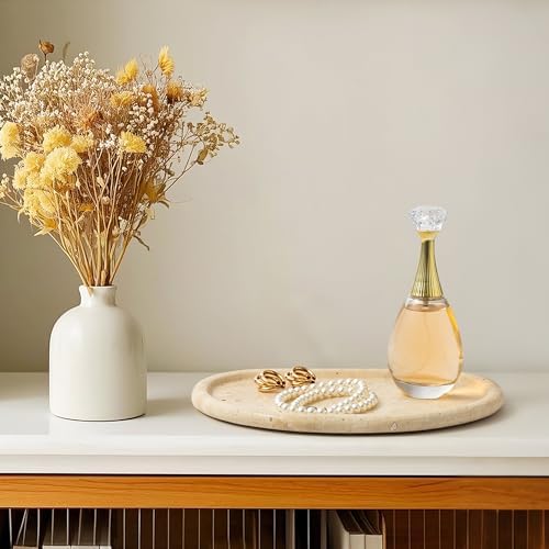 Natural Travertine Tray,Marble Ring Dish for Bathroom,Special-Shaped Jewelry Tray,Dressing Table, Bedside Table,Home Decor,Beige Large (NS030)