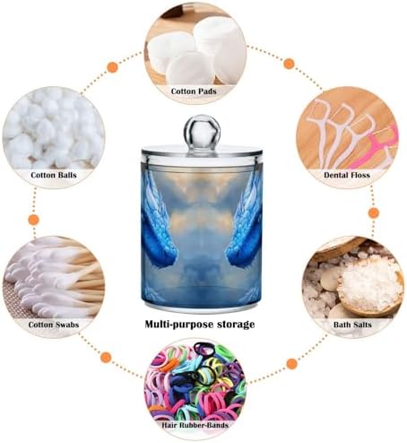 Blue Dragon Qtip Holder 2 Pack - 10 Oz Clear Plastic Apothecary Jar Set for Bathroom Organization - Versatile Canister Storage for Cotton Balls, Swabs, Rounds