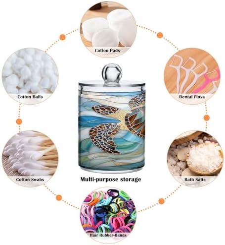ALAZA Sea Turtle Abstract 4 Pack Qtip Holder Dispenser for Cotton Swabs, Balls, Pads, Floss 10 oz Plastic Canister Organizer