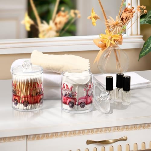 4 Pack Qtip Holder Dispenser with Lids, Valentines Gnomes Pickup Truck Plastic Storage Containers,Bathroom Canisters Organizer for Cotton Ball, Cotton Swab, Cotton Round Pads, Floss 21217890