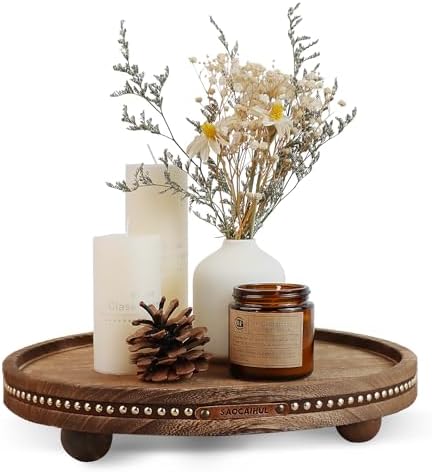 Round Wooden Decorative Tray Coffee Table Tray Home Decor 11.8" Rustic