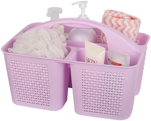 Plastic Portable Shower Caddy with Handle, 3 Compartments, Light Purple
