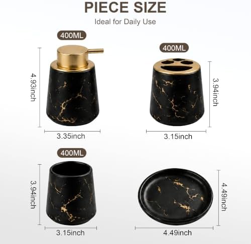 3 Piece Painted Ceramics Bathroom Accessories Set Durable Matte Black