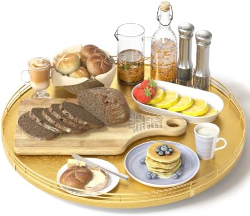 Oroyutor 16-Inch Oak Lazy Susan Organizer with Gold Metal Rail