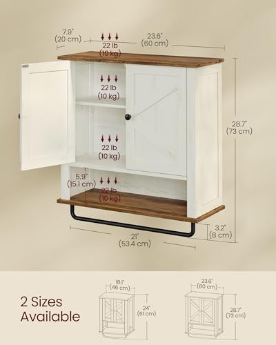 VASAGLE Bathroom Cabinet with Towel Bar, Wall-Mounted, 2 Barn Doors