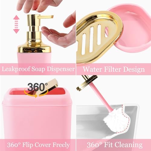 XLHOMO Pink Bathroom Set, Bathroom Sets with Shower Curtain and Rugs