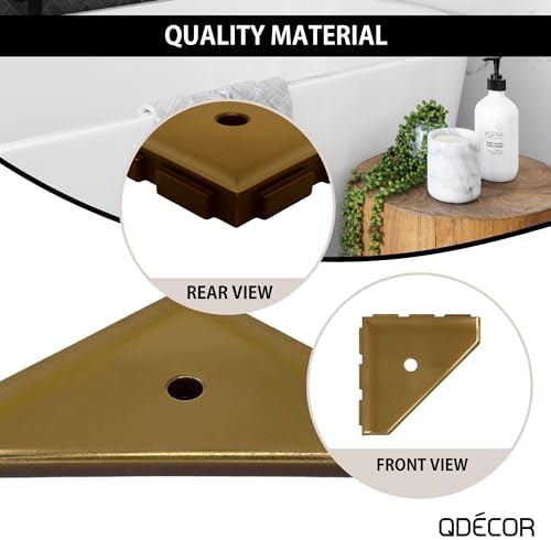 Questech 8" Corner Shower Shelf - Lugged for New Construction, Shower Organizer for Tiled Walls, Corner Caddy Soap Dish Bathroom Storage, Geo Lugged, Gold Finish