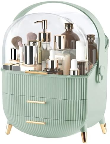Make up Organizers and Storage, Makeup Organizer for Vanity, Cosmetics Skincare Organizers with Lid and Drawers, Cosmetic Display Cases for Countertop, Bathroom, Ideal Gifts for Women(Light Green)