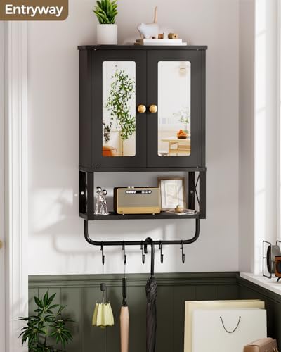 BEWISHOME Bathroom Medicine Cabinet Mirror with Towel Bar, Black