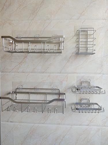 Shower Caddy Bathroom Organizer 5 Pack,Shower Shelf - 304 Stainless Steel,Anticorrosive,Rust-Proof,Waterproof Kitchen & Bathroom Shelvs Storage and Organization - Silver Shower Shelves