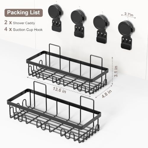 JOTPE Shower Caddy Suction Cup, No Drill Shower Shelves for Bath, 2 Pack