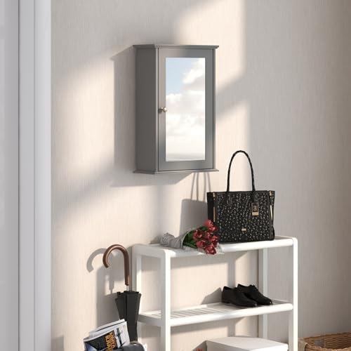 LOKO Bathroom Medicine Cabinet, Wall Mounted Storage Cabinet (Grey)