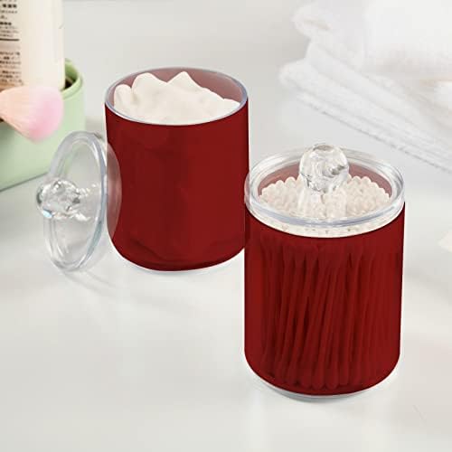 SHJI Fire Brick Qtip Holder Organizer Dispenser Cotton Swabs Cans Plastic Jars with Lid Set 2 Pack Bathroom Storage Canister for Cotton Ball Floss Cotton Pads