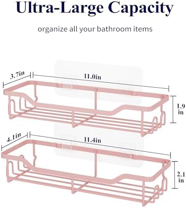 Kitsure Shower Caddy, Adhesive Shower Organizer, Large, Pink