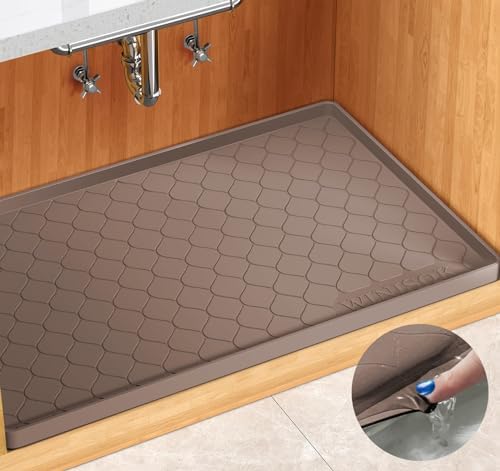 Winisok Waterproof Under Sink Mat 34" x 22", Silicone Mat, Brown