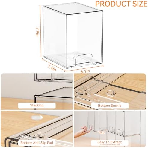 Yieach 7.5" High Stackable Storage Bins,4 Pack Bottle Station and Baby Bottle Storage Organizer for Countertop,Clear Acrylic Drawers for Pacifier,Breast Pump Parts,Storage Containers,Makeup and Lotion