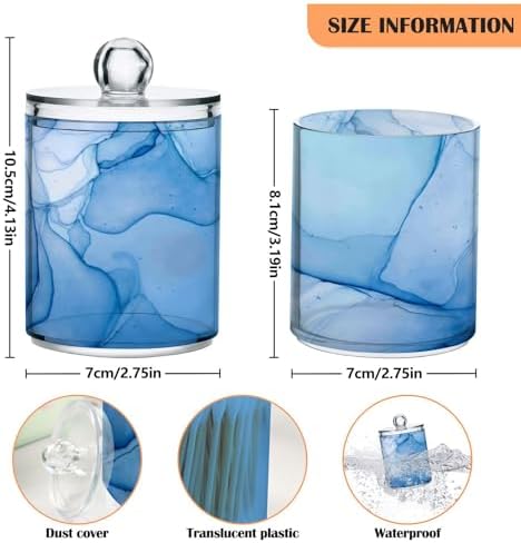 MNSRUU 2 Pack Qtip Holder Organizer Dispenser Blue Marble Fluid Art Bathroom Storage Canister Cotton Ball Holder Bathroom Containers for Cotton Swabs/Pads/Floss