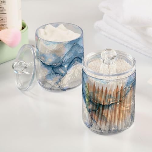 MNSRUU 4 Pack Qtip Holder Organizer Dispenser Gray Blue Marble Bathroom Storage Canister Cotton Ball Holder Bathroom Containers for Cotton Swabs/Pads/Floss