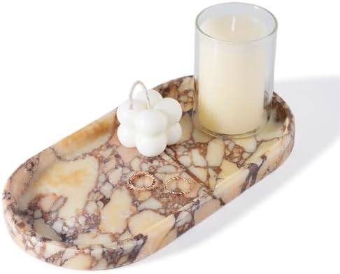 Koville Natural Marble Tray for Decor, Marble Vanity Tray for Perfume, Cosmetics, Jewelry, Stone Decorative Trays for Dresser Organizer, Storage Trays for Home Bathroom Countertop(Calacatta Viola)