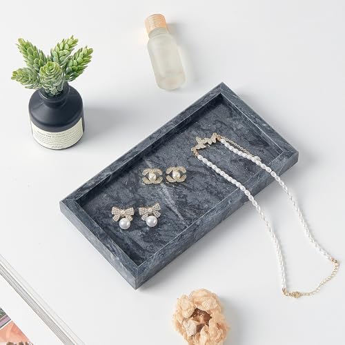 Natural Small Marble Vanity Tray, Stone Organizer for Bathroom & Kitchen
