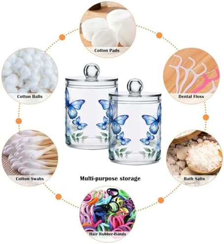 MNSRUU 4 Pack Qtip Holder Organizer Dispenser Flower Butterfly Pink Bathroom Storage Canister Cotton Ball Holder Bathroom Containers for Cotton Swabs/Pads/Floss