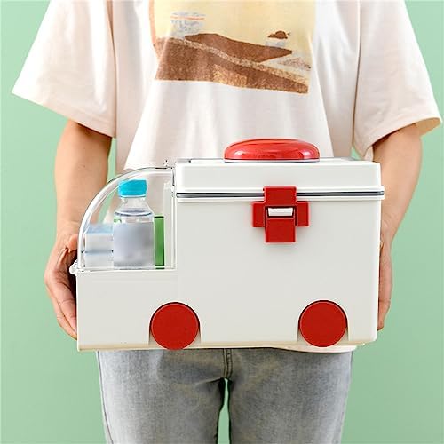 Derefine Medicine Box, Cute Ambulance Shape Double Layer Large Capacity Medicine Storage Box with Portable Handle, Multifunctional Sturdy Durable Storage Organizer Baskets for Home(Grey)