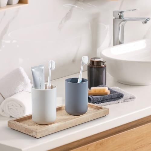 Natural Travertine Vanity Tray, Stone Organizer for Bathroom & Kitchen